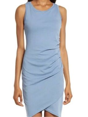 Treasure & Bond - Blue Side Ruched Tulip Hem Mini Dress